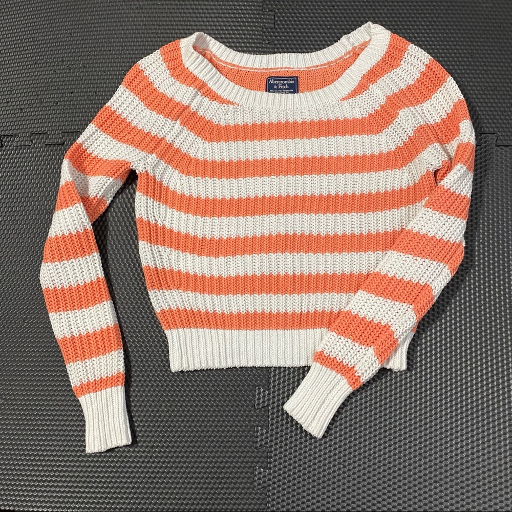 Abercrombie Fitch Crop Top Knit Sweater Orange White Stripe Women’s Size XS